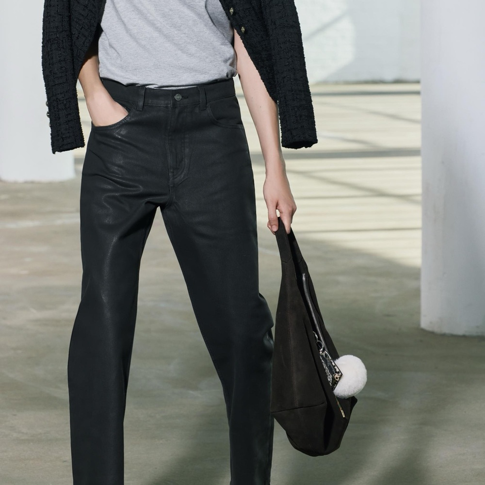Zara relaxed mid waist wax jeans